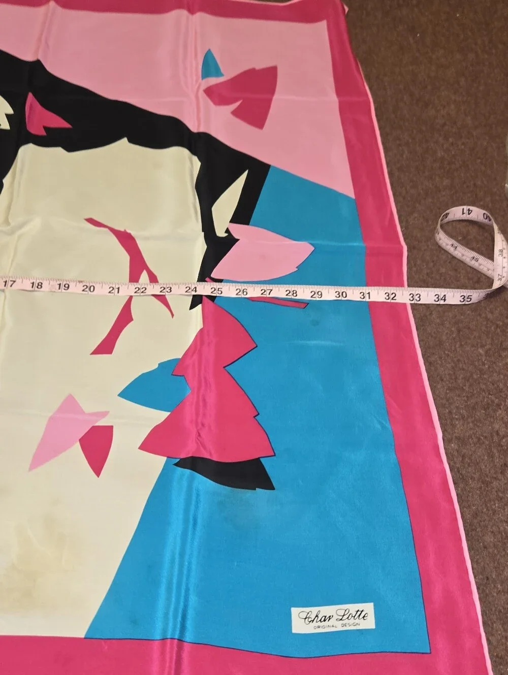 Vintage Char Lotte Designs Silk Scarf 34x33 Has Some Spots